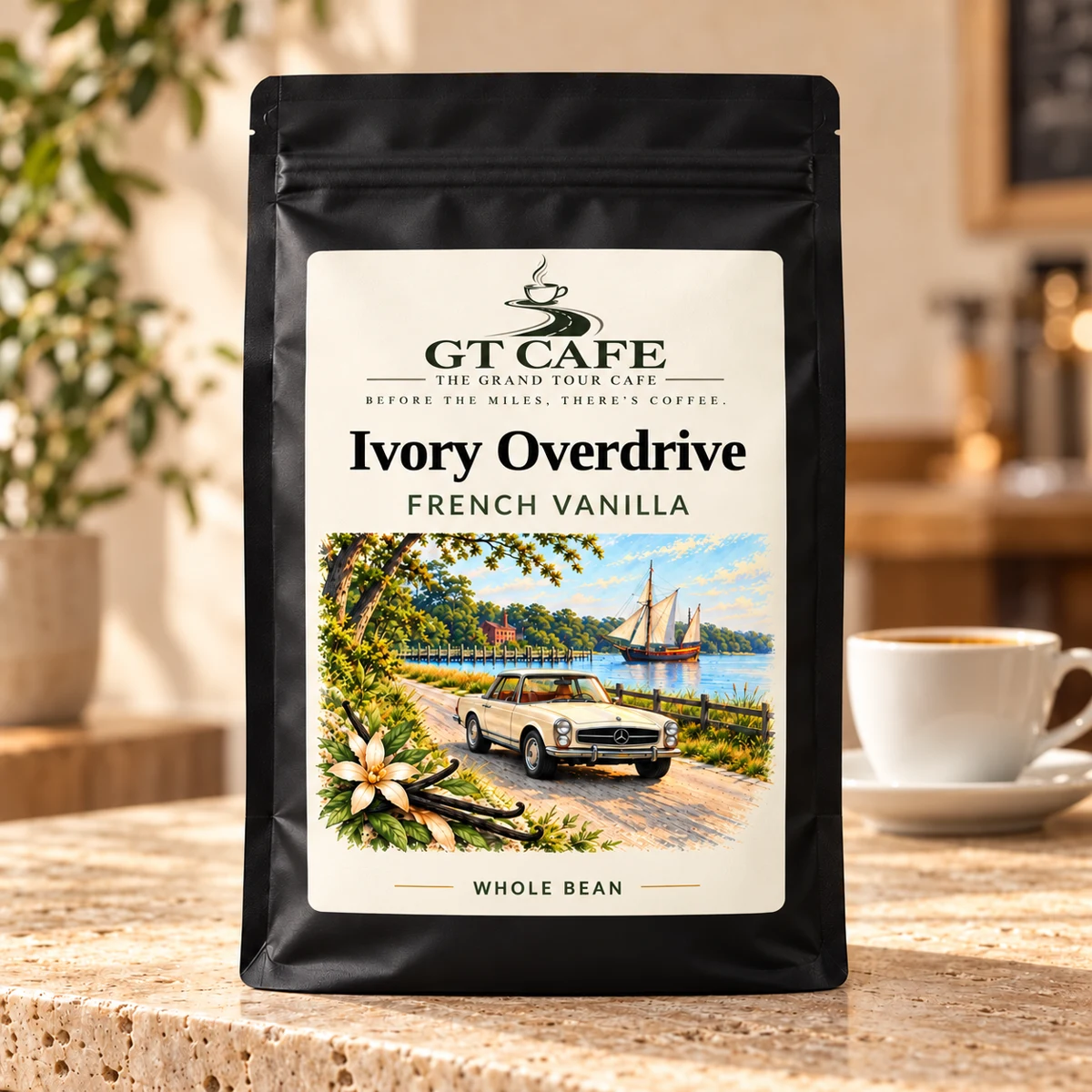 Black coffee bag mockup for Ivory Overdrive