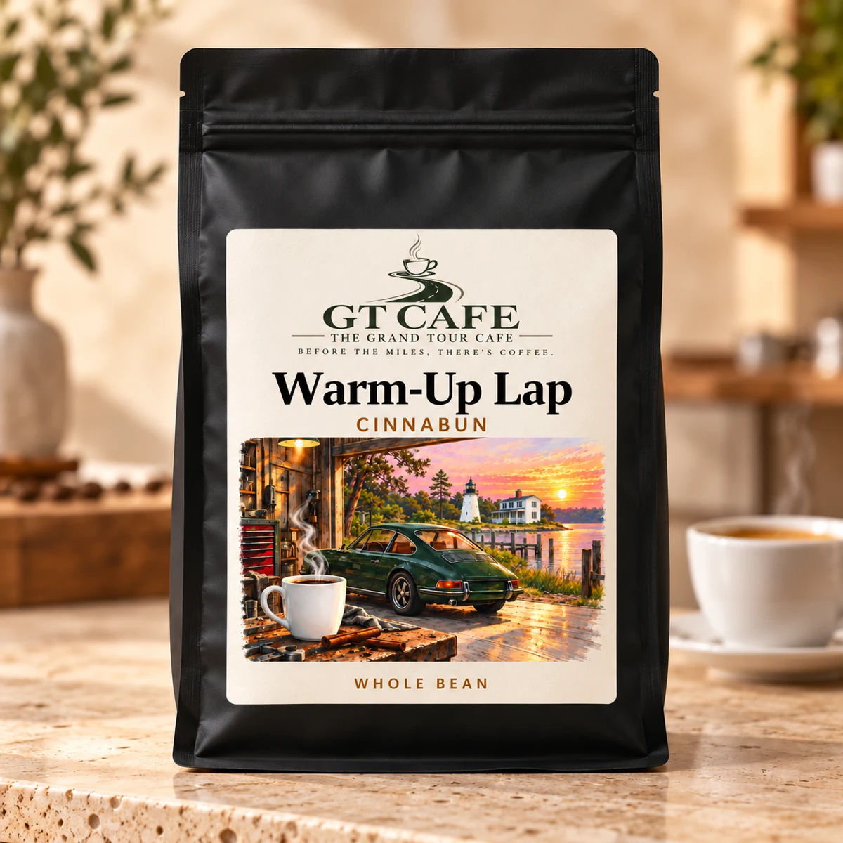 Black coffee bag mockup for Warm-Up Lap